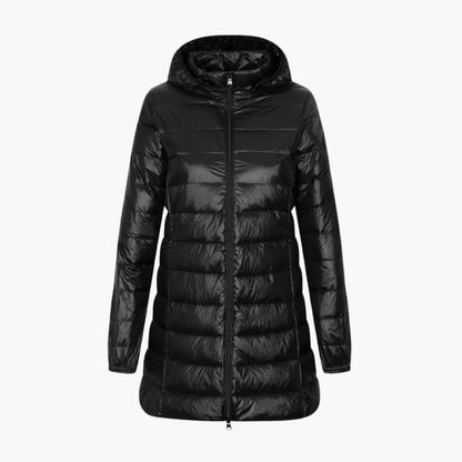 Warm Women's Parka Coat with Hood and Long Sleeves - Olytrend