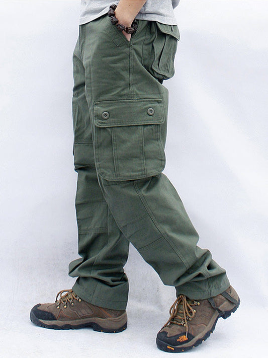 Casual straight cargo pants with 6 pockets for men