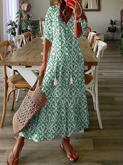 Anna | Bohemian Midi Dress with Three-Quarter Sleeves – Elegance and Lightness