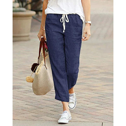 Women's casual pants in breathable fabric 7/8 cut elastic waist