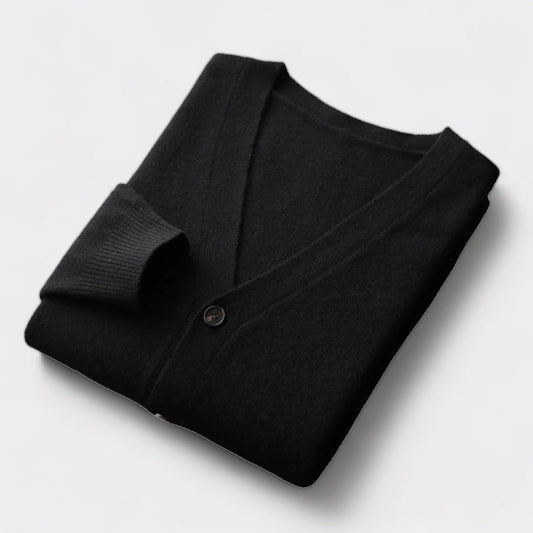 Charles Men’s Merino Wool Cardigan – Luxury Knitwear with Classic Button Design Black