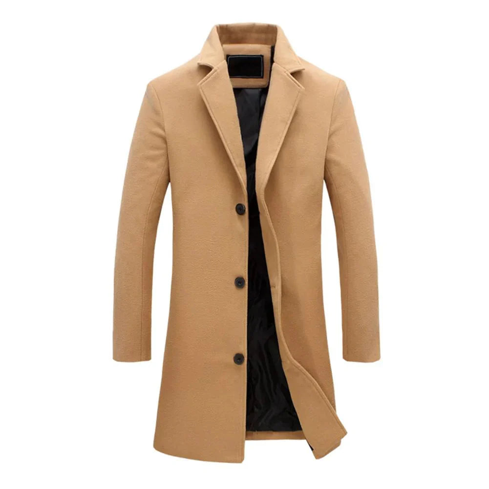 Warm Men's Classic Overcoat with Notch Collar