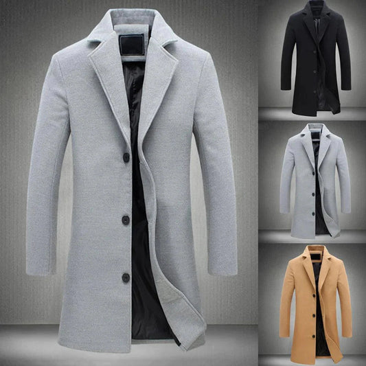 Warm Men's Overcoat with Classic Lapel - Olytrend