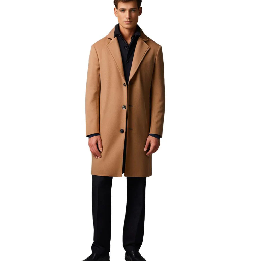 Warm Men's Classic Overcoat with Notch Collar