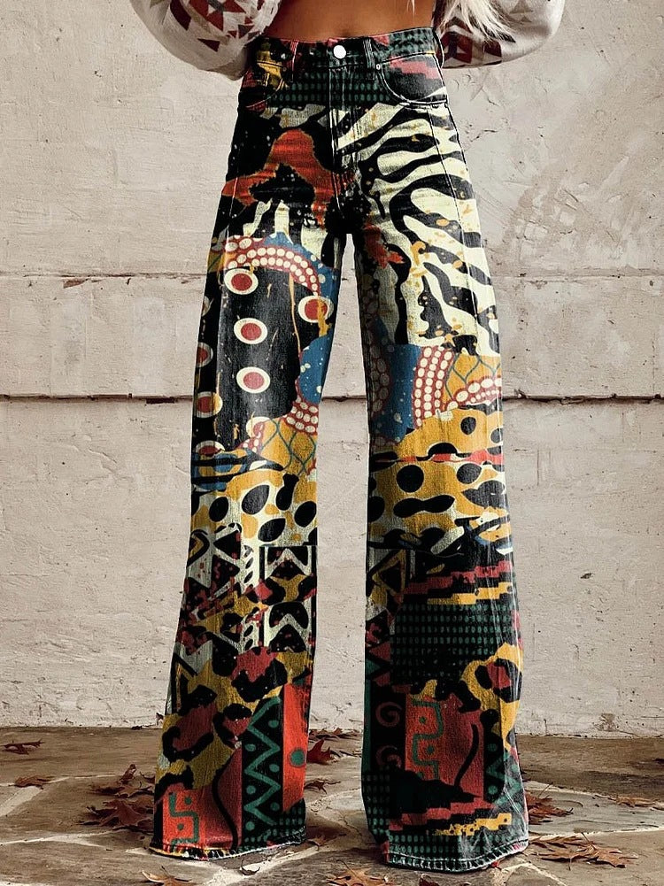 Women's wide-leg jeans | floral pattern, high waist