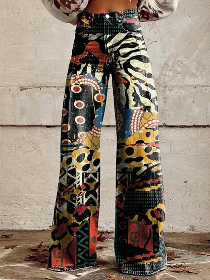 Women's wide-leg jeans | floral pattern, high waist