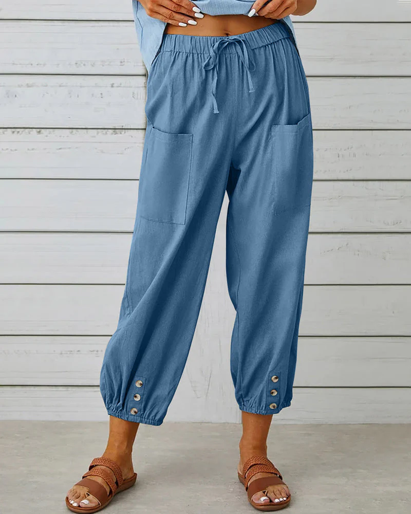 Breathable pants - casual style with hem and elastic pockets