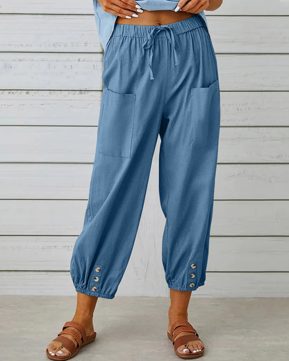 Breathable pants - casual style with hem and elastic pockets