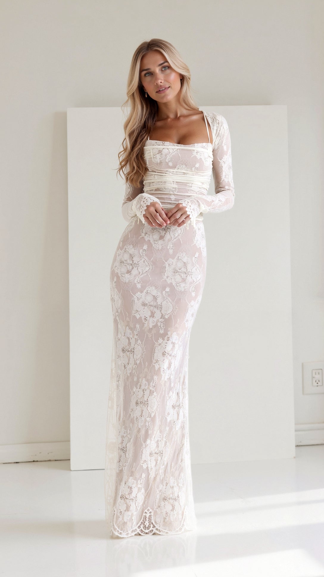 Women's lace long-sleeve dress | Maxi