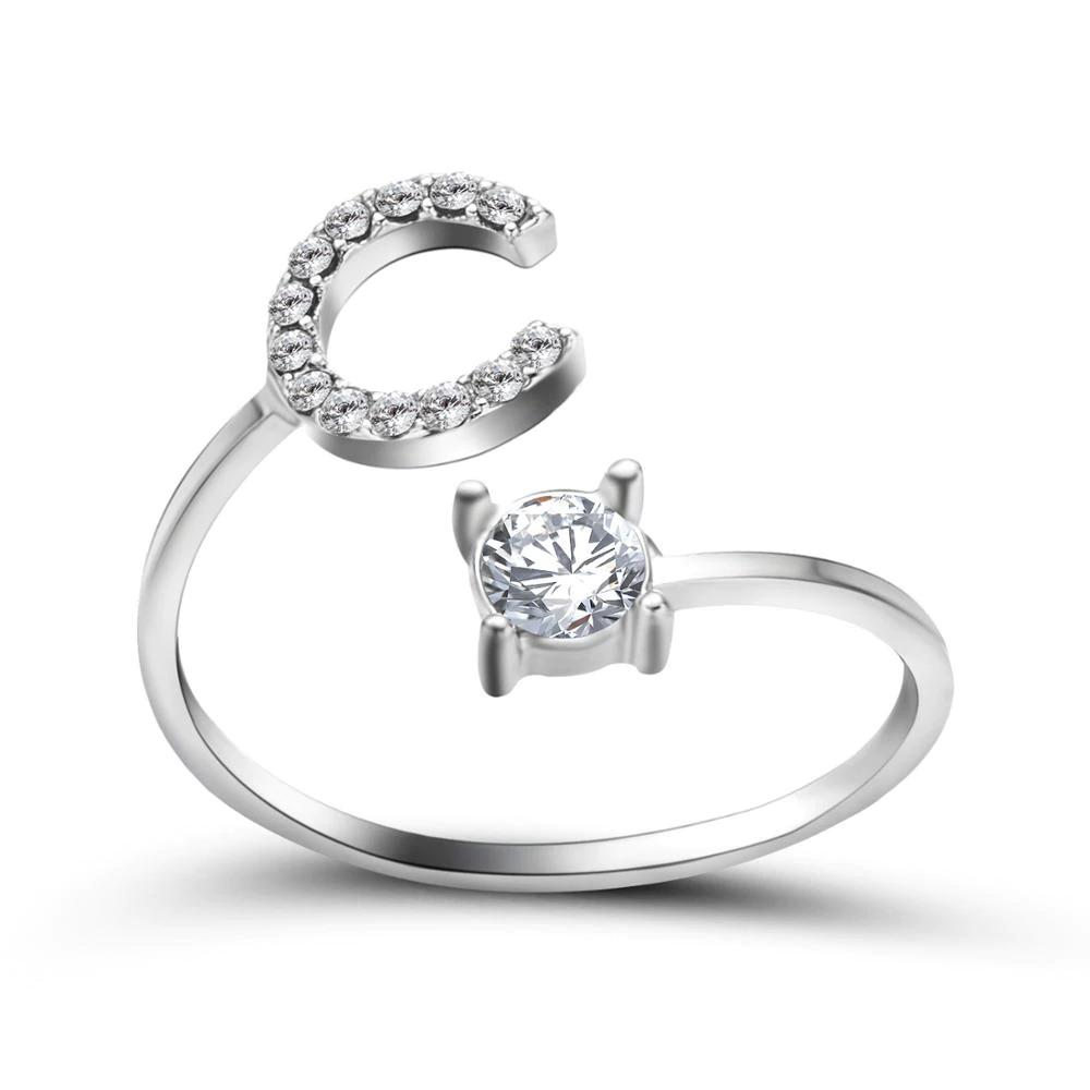 Adjustable letter ring with zirconia | A-Z initial