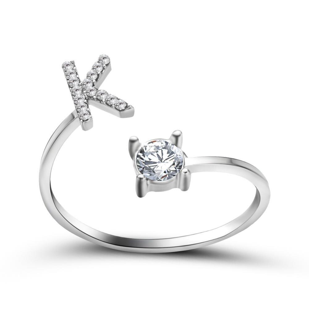 Adjustable letter ring with zirconia | A-Z initial
