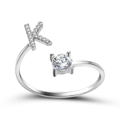 Adjustable letter ring with zirconia | A-Z initial