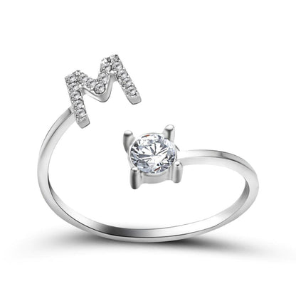 Adjustable letter ring with zirconia | A-Z initial