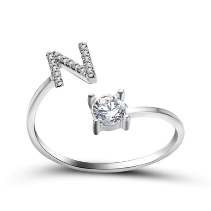 Adjustable letter ring with zirconia | A-Z initial