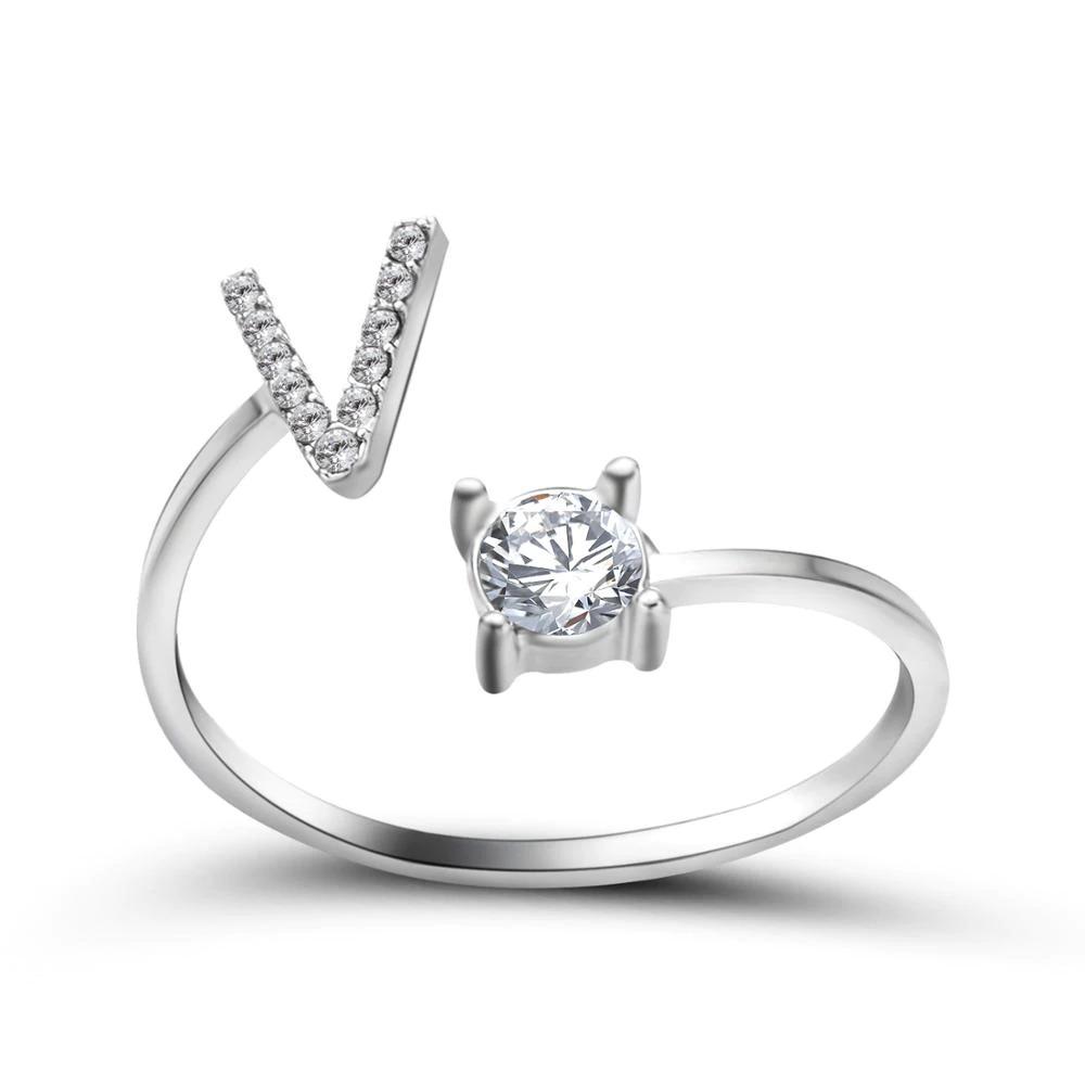 Adjustable letter ring with zirconia | A-Z initial