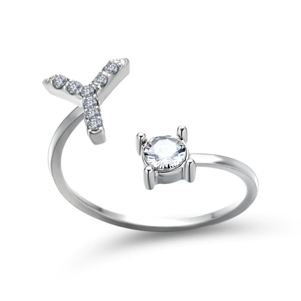 Adjustable letter ring with zirconia | A-Z initial