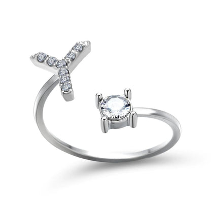 Adjustable letter ring with zirconia | A-Z initial