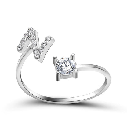Adjustable letter ring with zirconia | A-Z initial