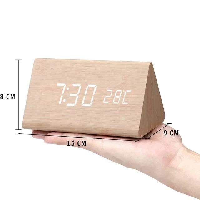 Wooden digital alarm clock - LED display, voice control, adjustable brightness