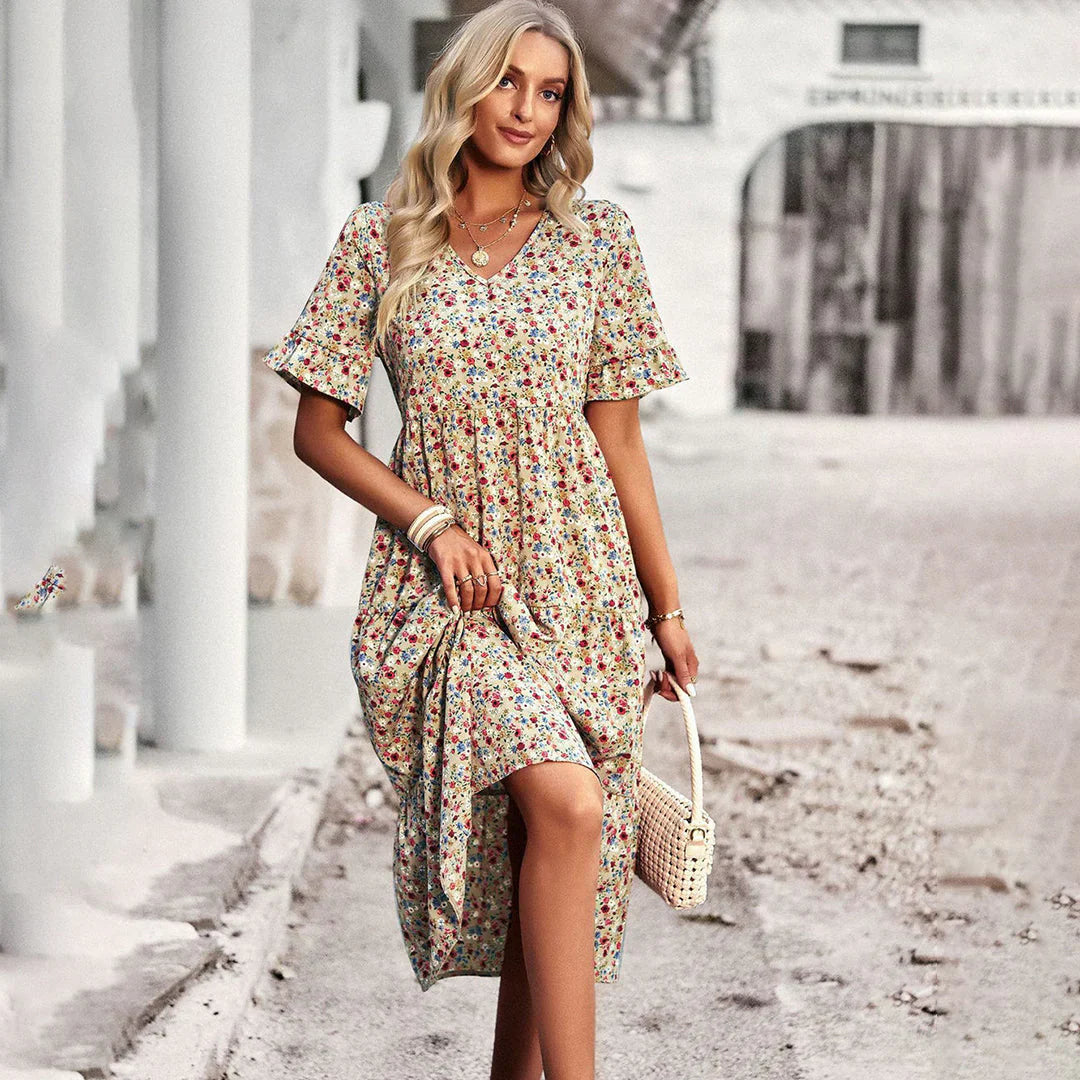 Apricot floral print Lena summer dress