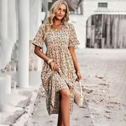 Apricot floral print Lena summer dress