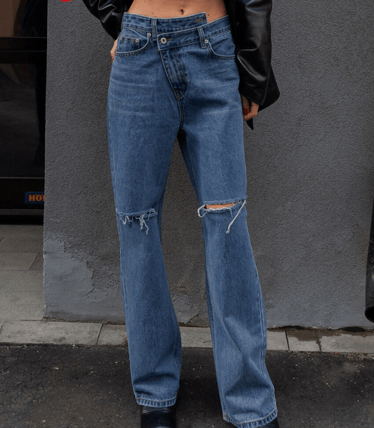 Asymmetric Vintage Jeans for Women