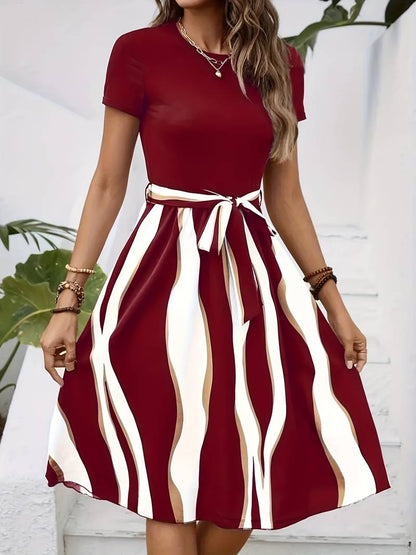 Avery Dress: Short Sleeves, Round Neck, Abstract Print
