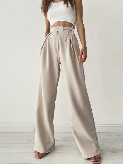Wide pants for women - high waist - pleated front - fluid and elegant cut