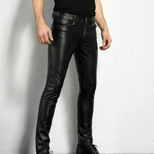 Brent | Black Faux Leather Pants for Men