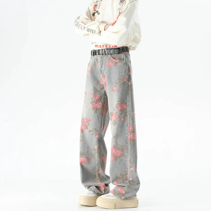 Baggy Jeans with Floral Pattern for Men