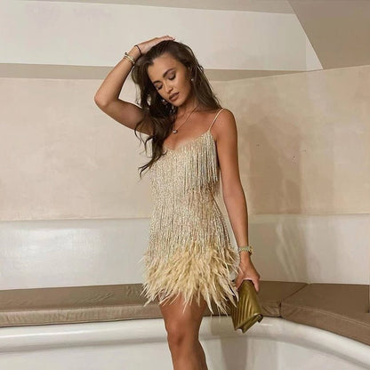 Chic Feather Mini Party Dress