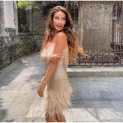Chic Feather Mini Party Dress