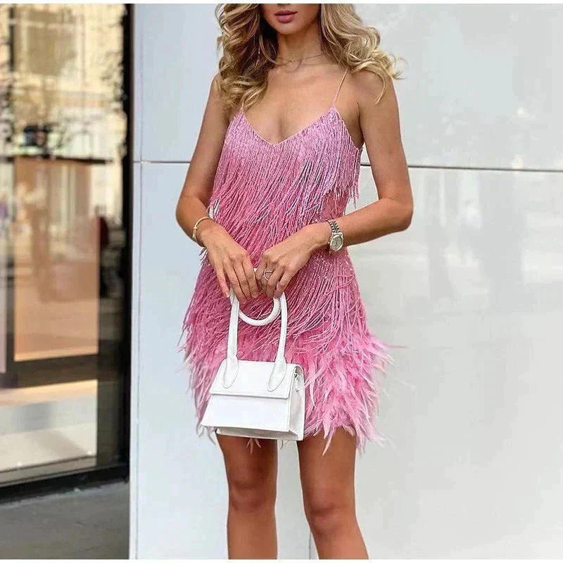 Chic Feather Party Mini Dress