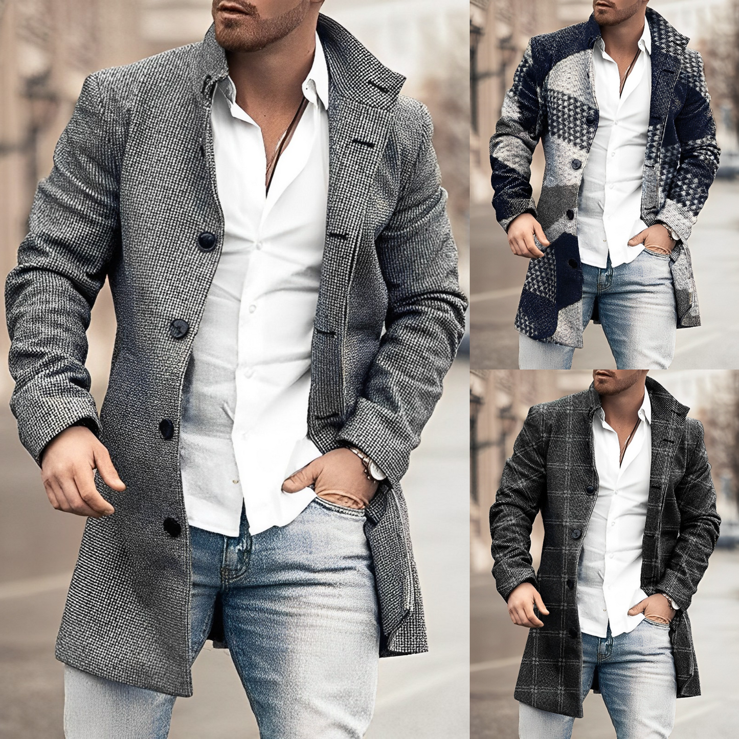 Wool coat with trendy buttons for men