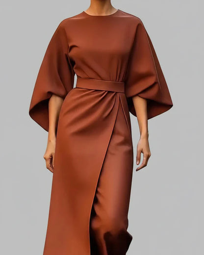 Waist Cinch Midi Dress for Ladies