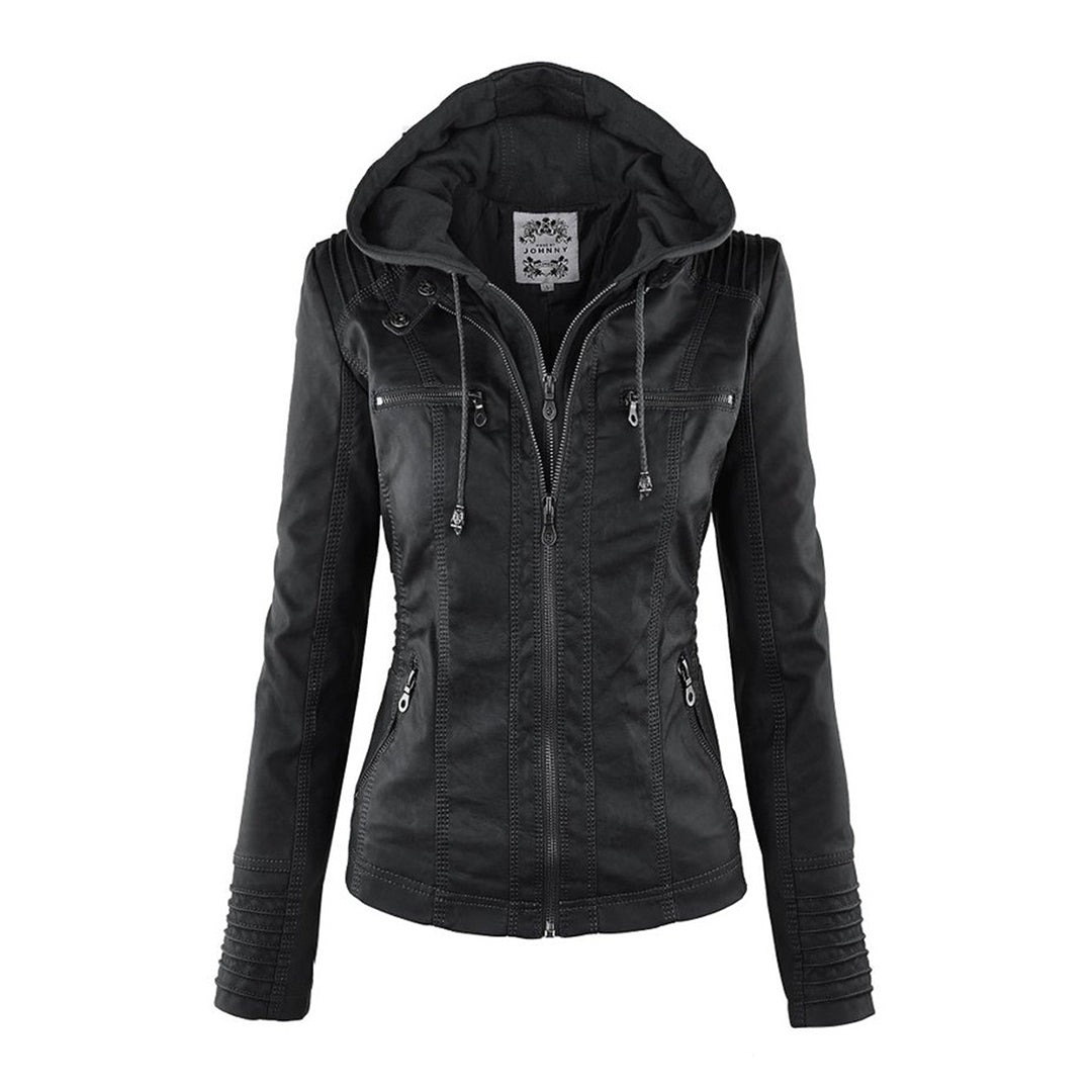 Women's hooded leather jacket