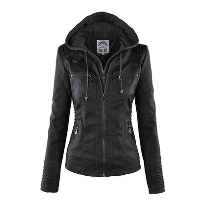 Women's hooded leather jacket