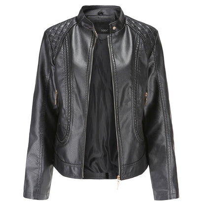 Women's high collar leather jacket
