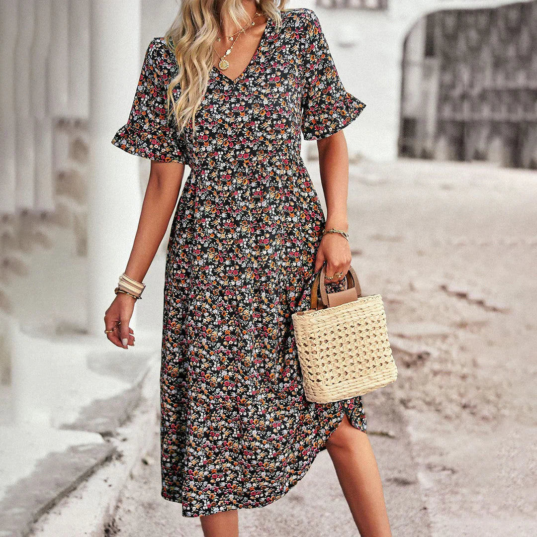 Apricot floral print Lena summer dress