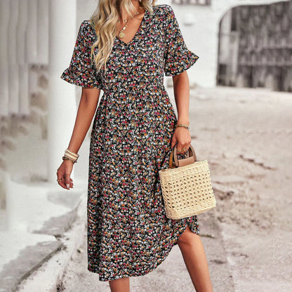 Apricot floral print Lena summer dress