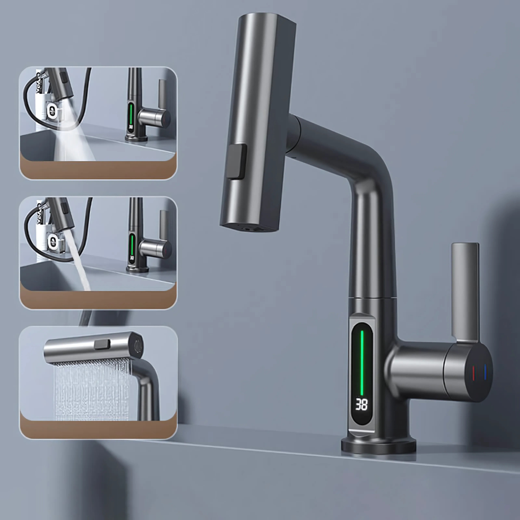Adjustable LED Waterfall Sink Faucet