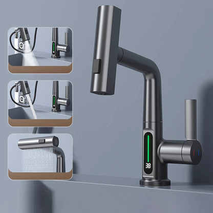Adjustable LED Waterfall Sink Faucet