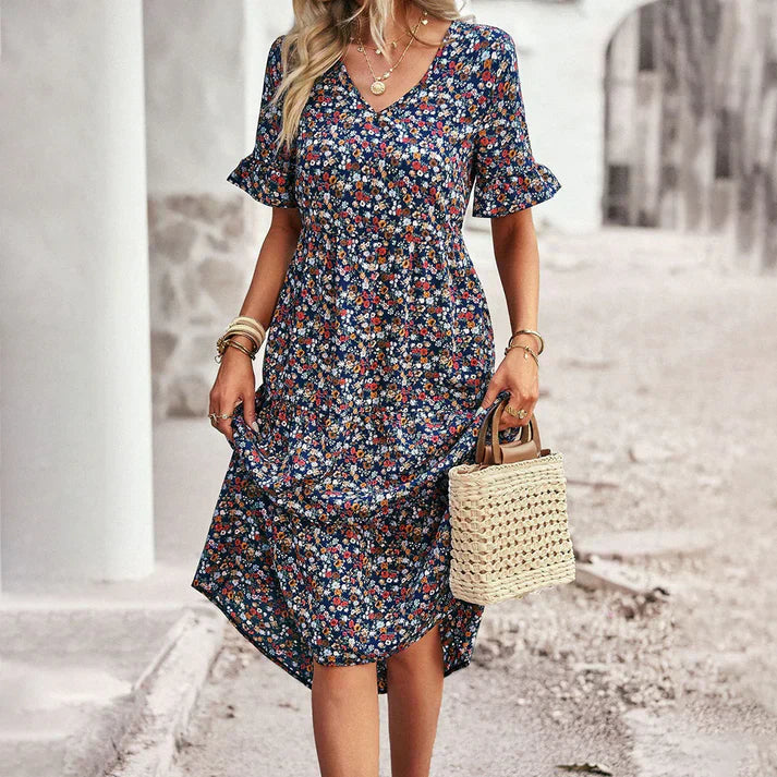 Apricot floral print Lena summer dress