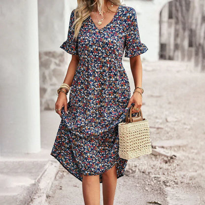 Apricot floral print Lena summer dress