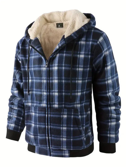 Warm hooded men's jacket with checked fleece lining – Ralf