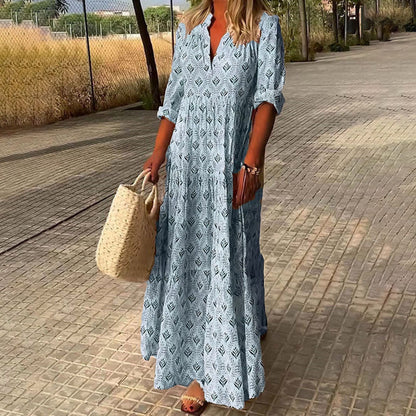 Bohemian Floral Maxi Dress with Long Sleeves
