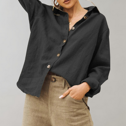 Casual Cotton Shirt for Ladies with Loose Fit and Simple Collar