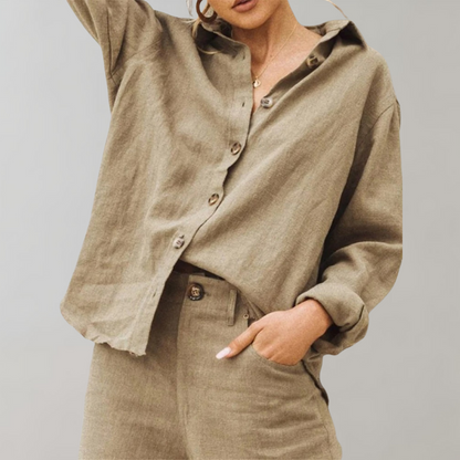 Casual Cotton Shirt for Ladies with Loose Fit and Simple Collar