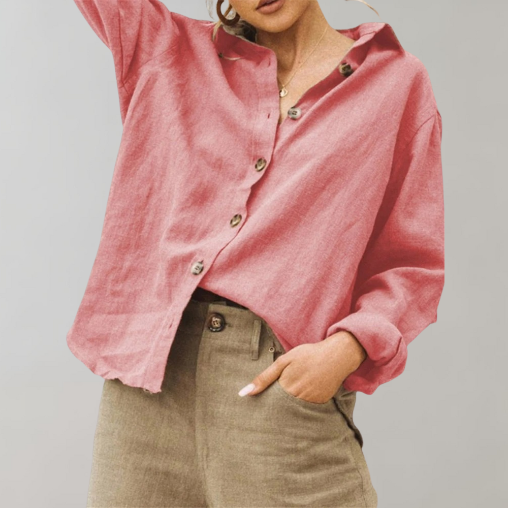 Casual Cotton Shirt for Ladies with Loose Fit and Simple Collar
