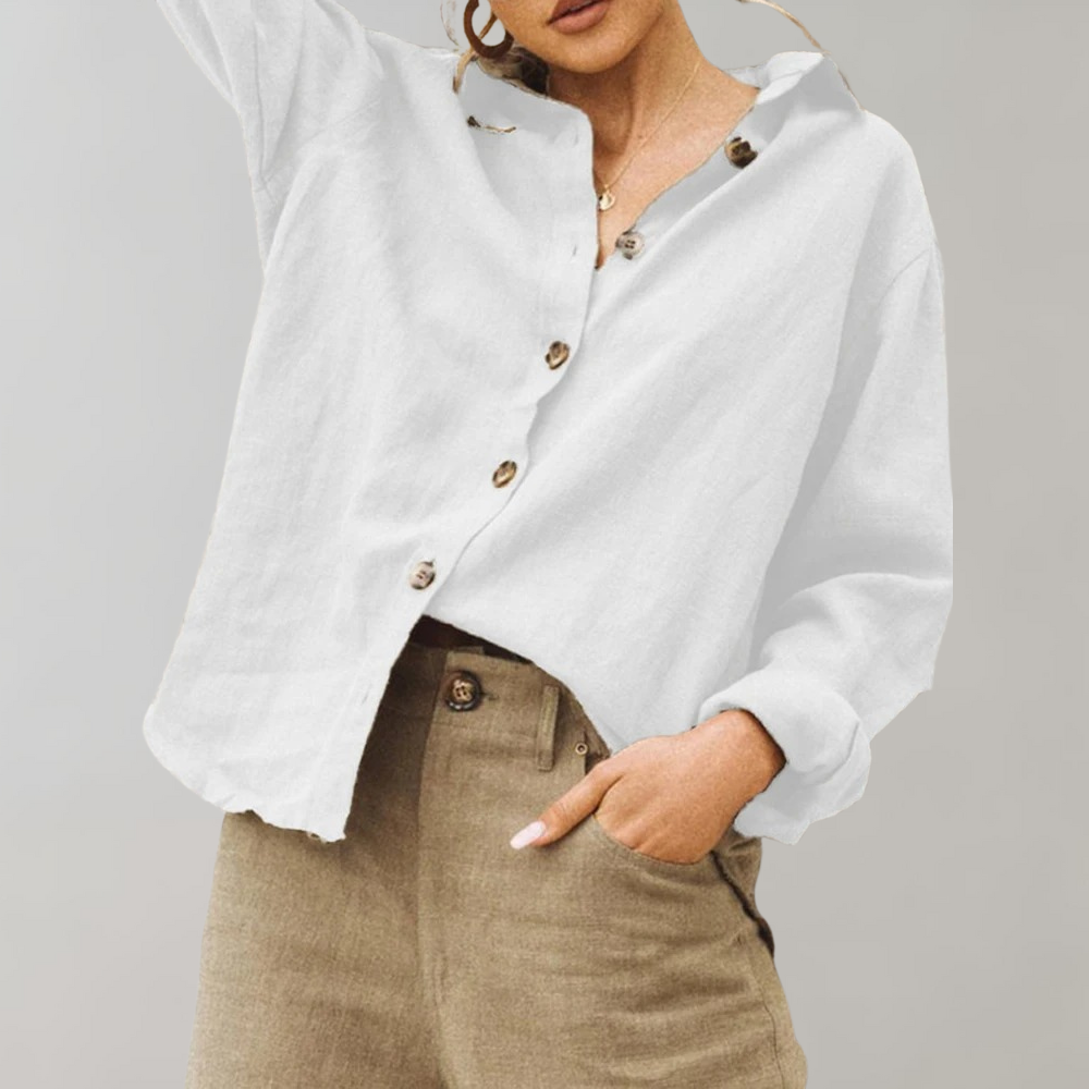 Casual Cotton Shirt for Ladies with Loose Fit and Simple Collar - Olytrend